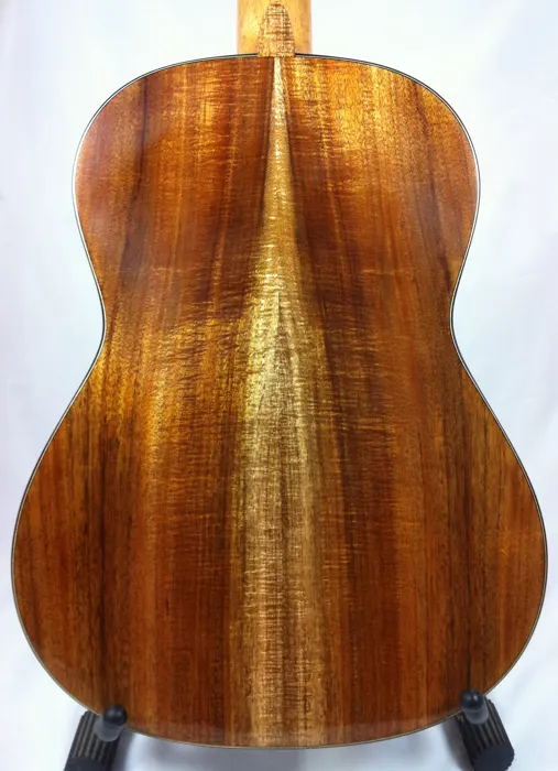 Koa classical guitar: close view of the book-matched back