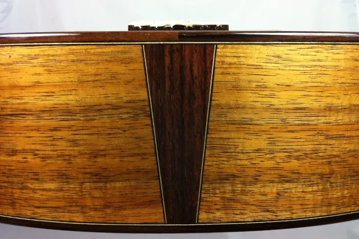 Koa classical guitar: tail wedge and side seam