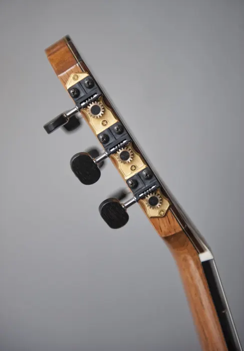 Spruce top classical guitar: headstock and tuners from the side