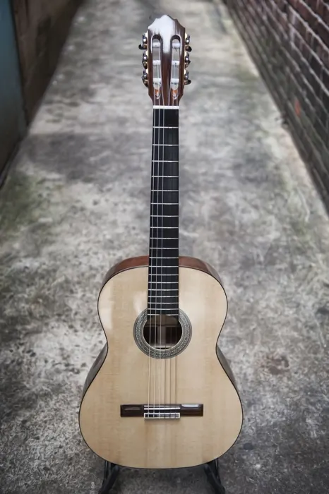 Spruce top classical guitar: full front view